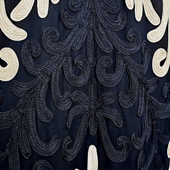 Nwot Weavz Black Mesh/ Creme Soutache Ribbon Embroidered Detail 3/4 Sleeve Dress - Picture 13 of 15